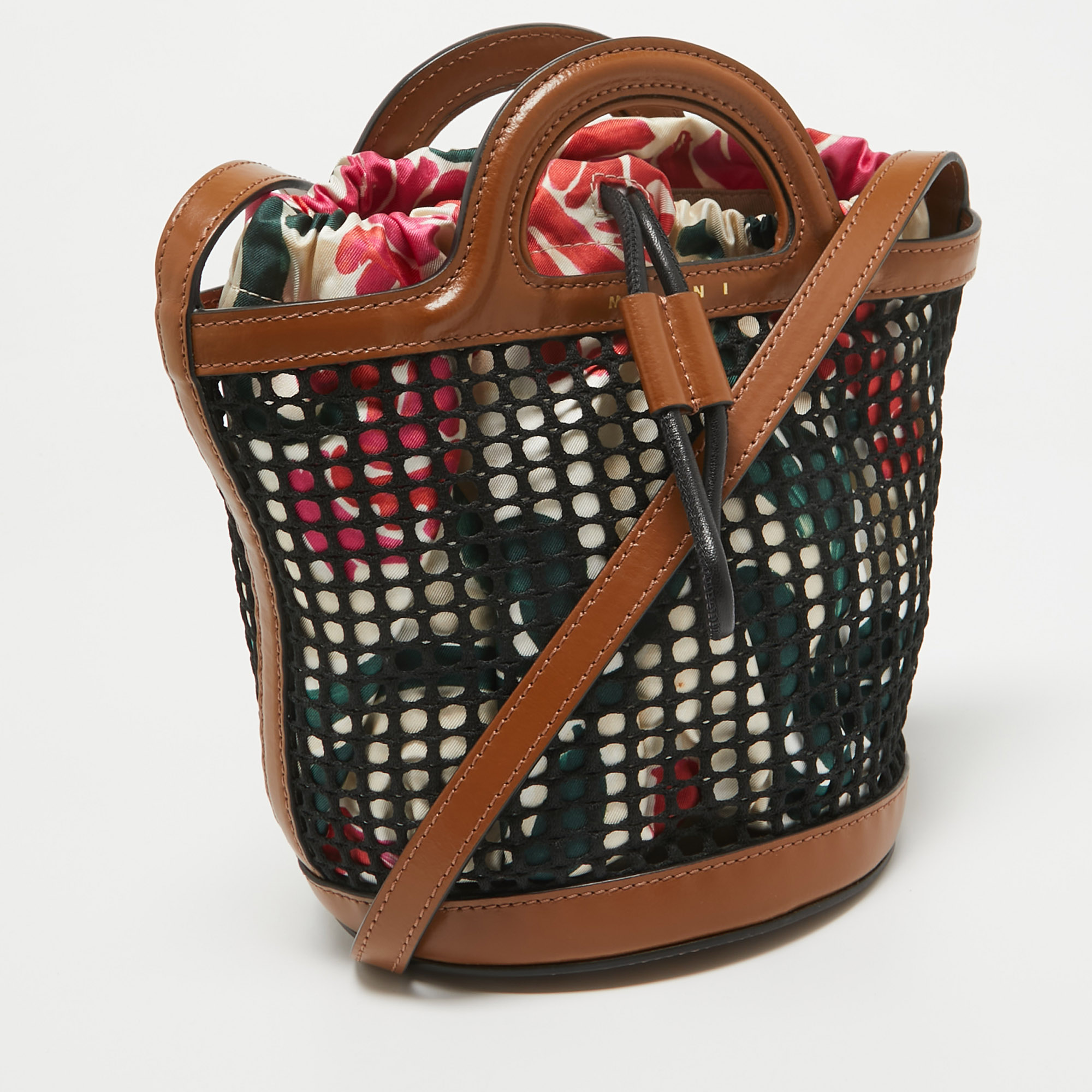 Marni Brown/Black Leather And Net Bucket Bag