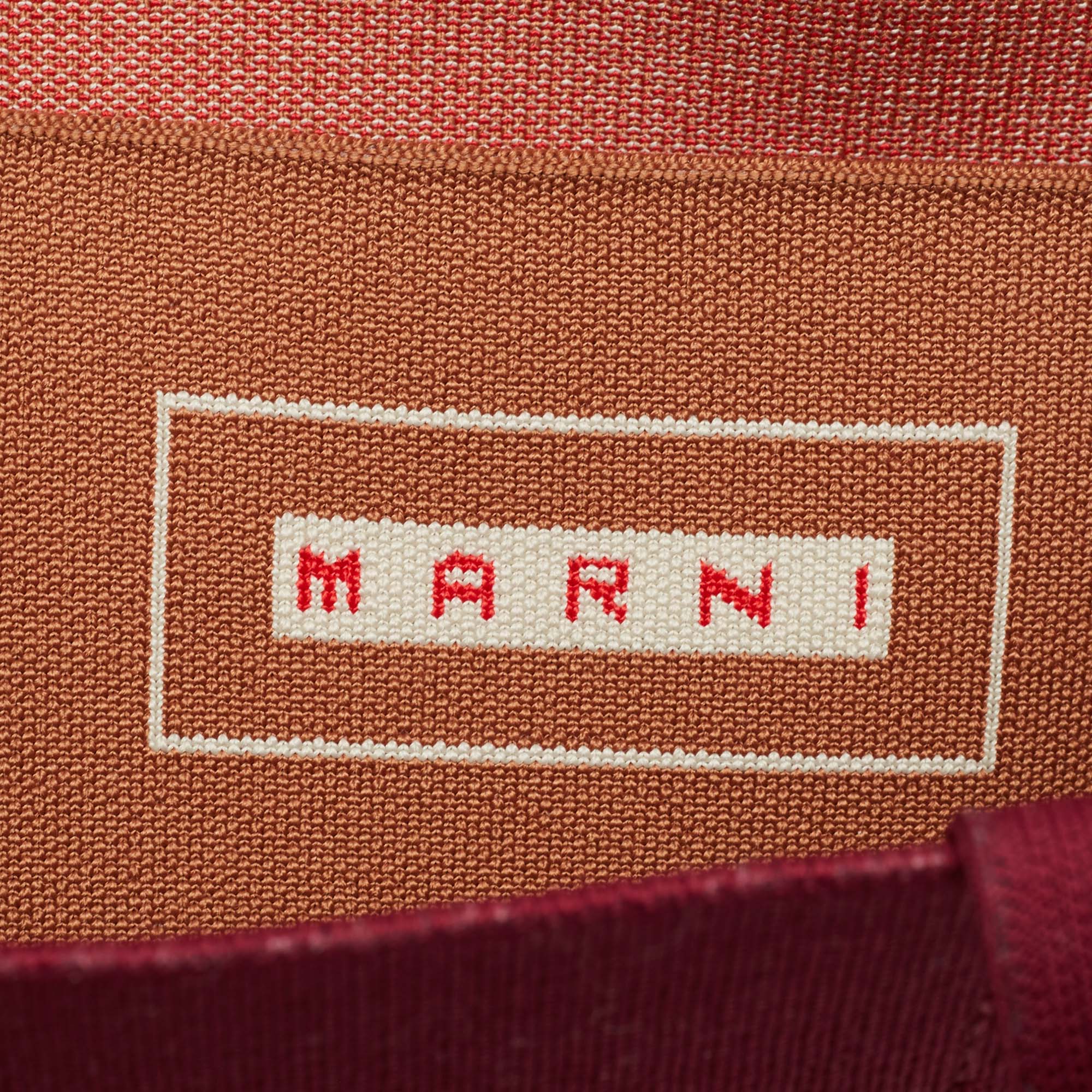 Marni Burgundy/Brown Jacquard Canvas Logo Tote