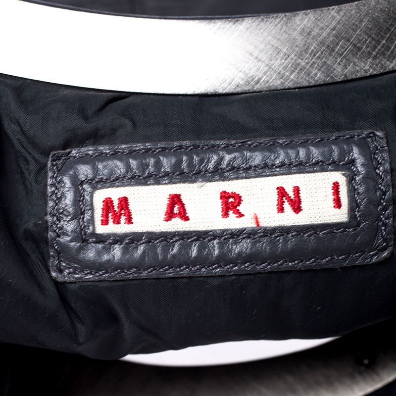 Marni Dark Grey Nappa Leather Drawstring Shoulder Bag