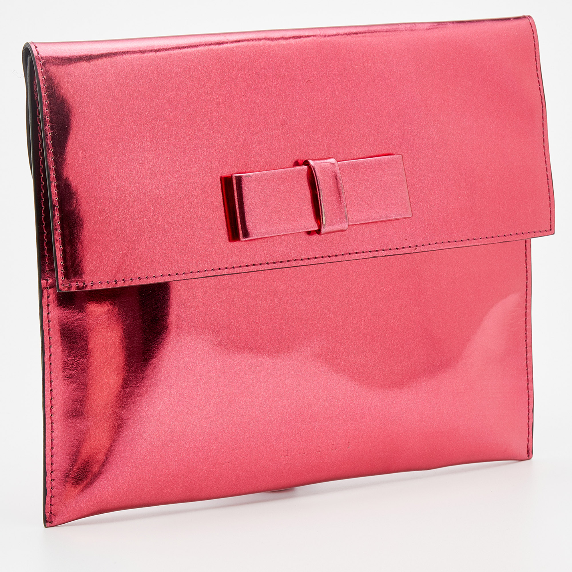 Marni Metallic Pink Patent Leather Bow Clutch