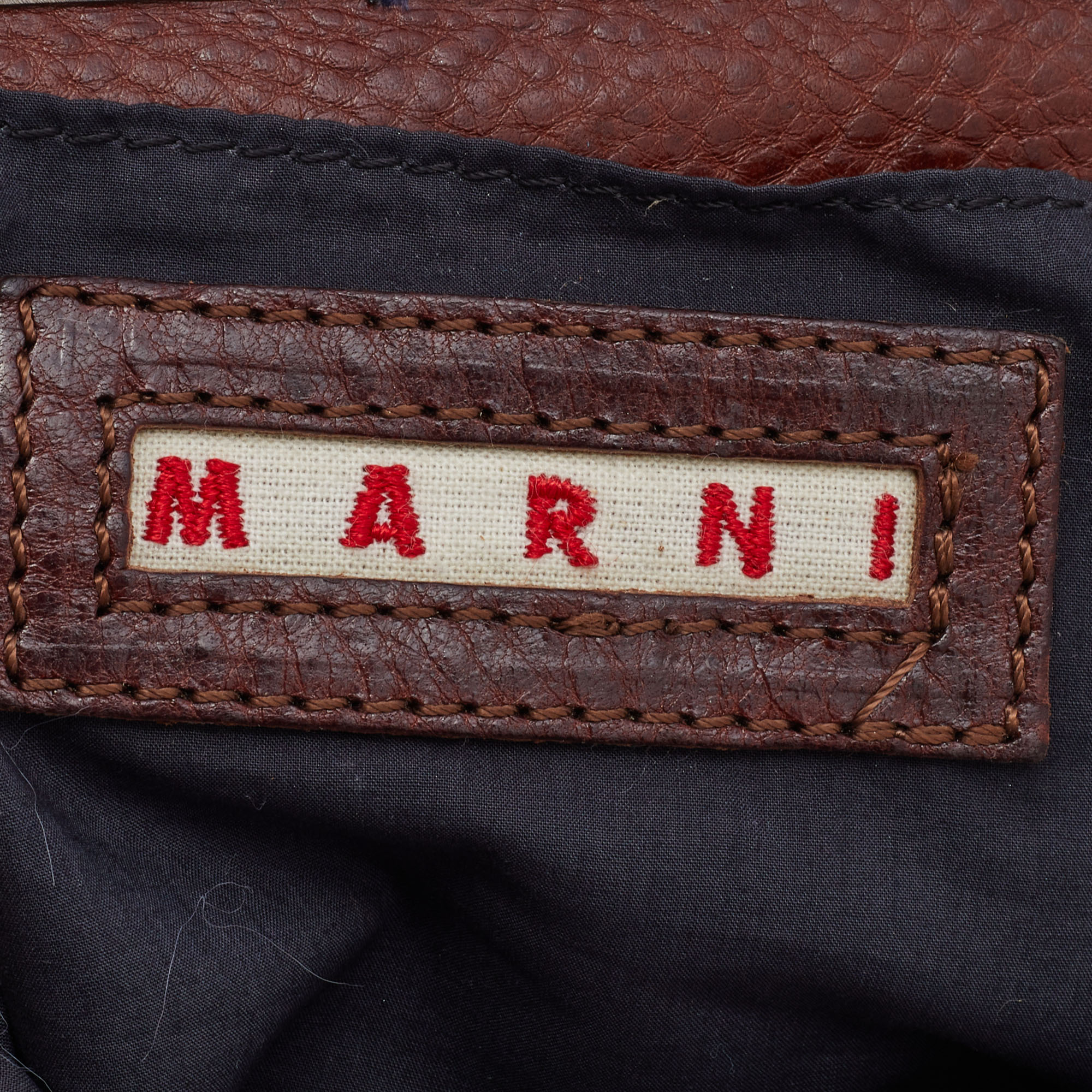Marni Navy Blue Embroidered Fabric Frame Embellished Clutch Bag