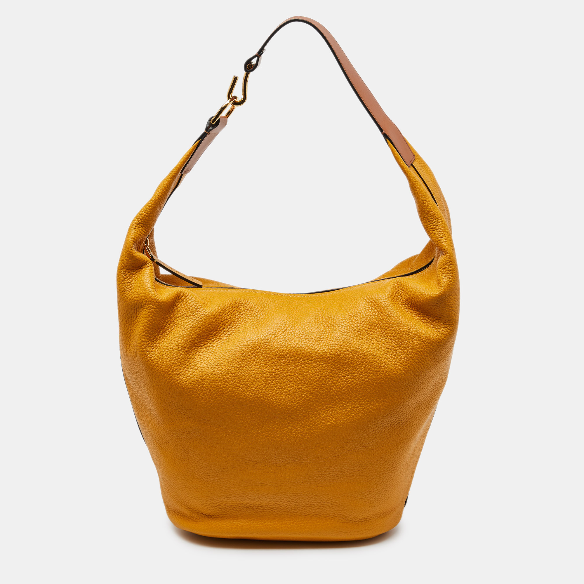 Marni yellow/tan leather zip hobo
