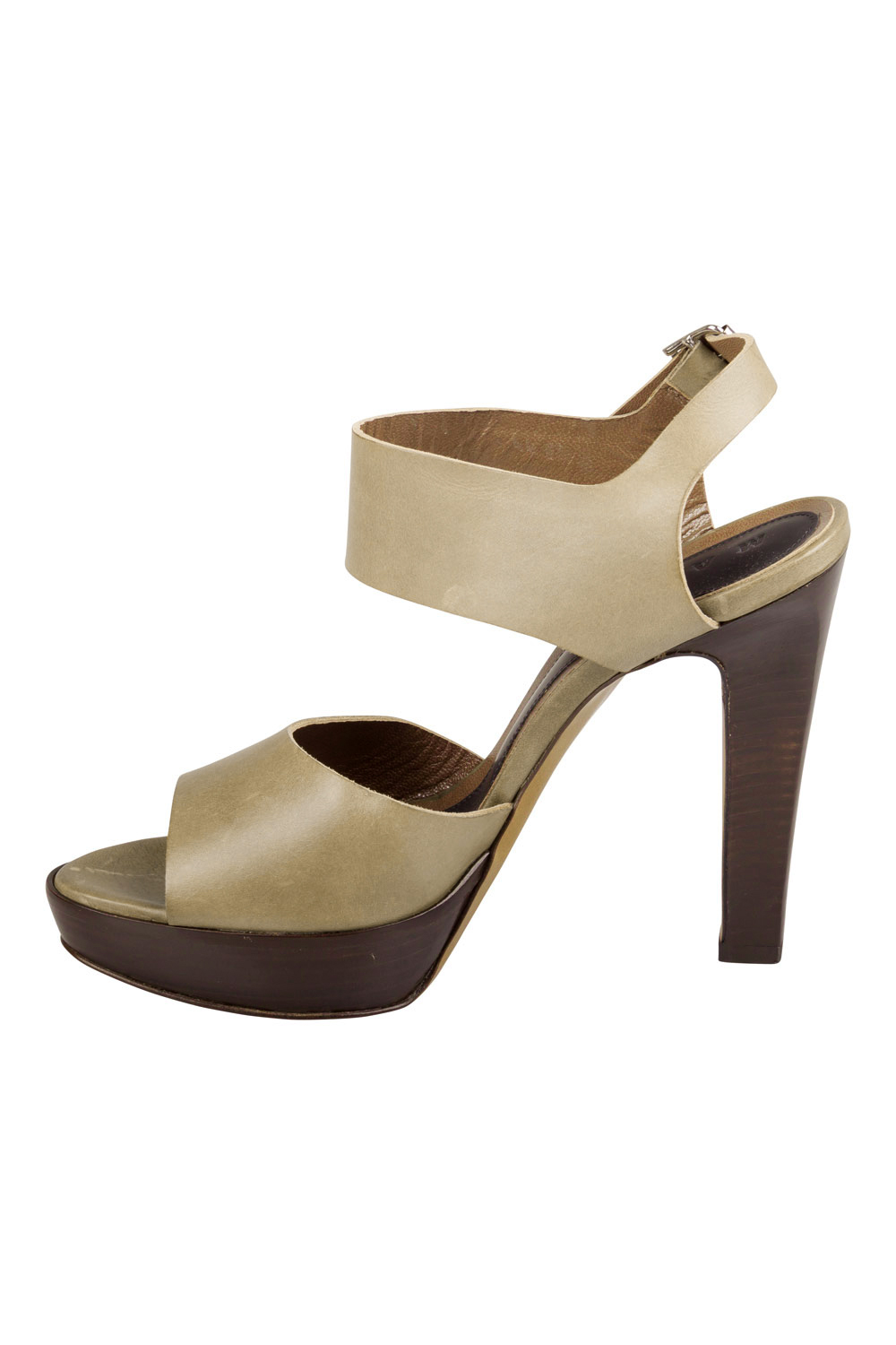 Image of Marni Olive Green Leather Slingback Platform Sandals Size