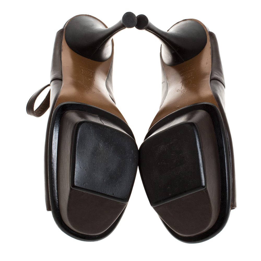 Marni Brown Leather Ankle Strap Platform Sandals Size 38.5