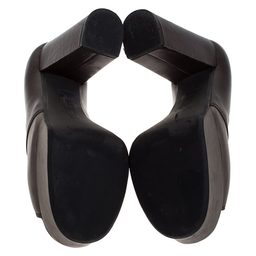 Marni Brown/Grey Leather Open Toe Platform Pumps Size 38.5