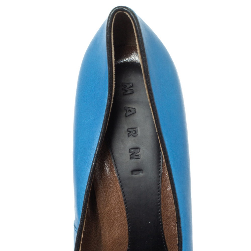 Marni Blue Leather Platform Loafer Pumps Size 40