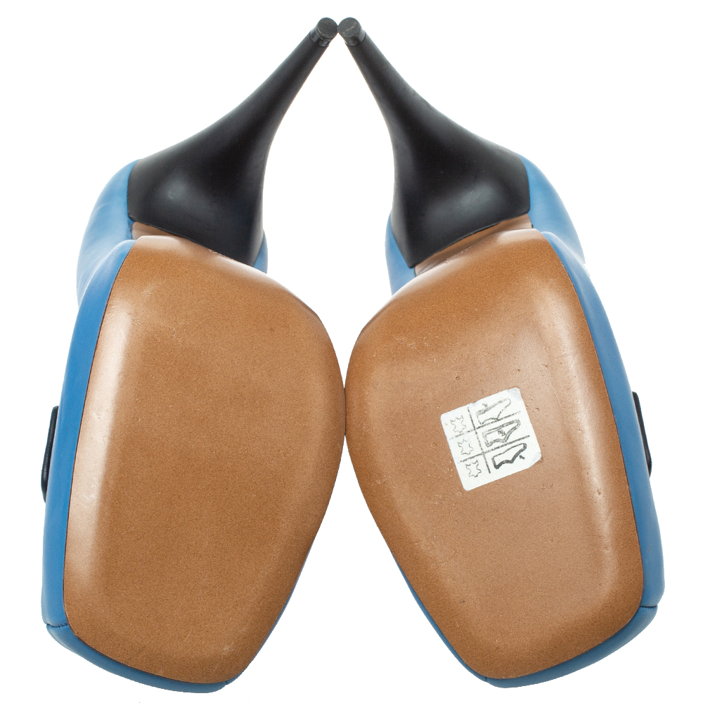Marni Blue Leather Platform Loafer Pumps Size 40