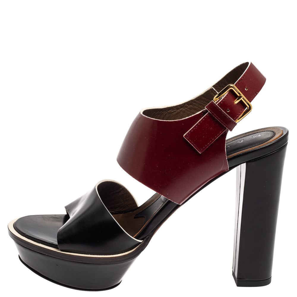 

Marni Black/Burgundy Leather Platform Slingback Sandals Size