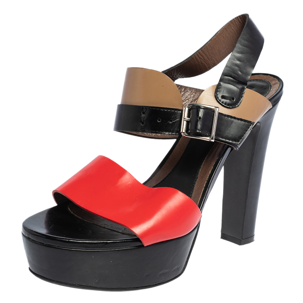 Marni Tricolor Leather Platform Ankle Strap Sandals Size 40