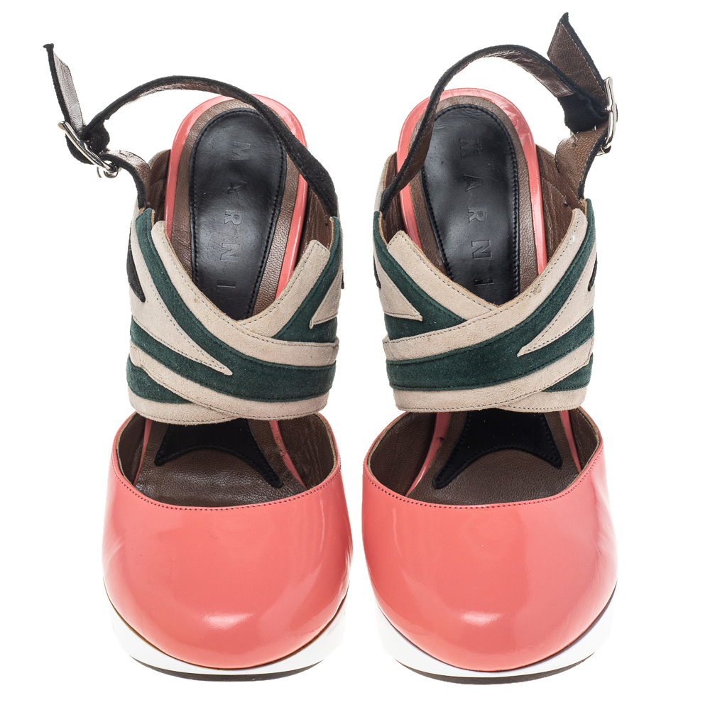 Marni Multicolor Leather And Suede Slingback Platform Sandals Size 37.5