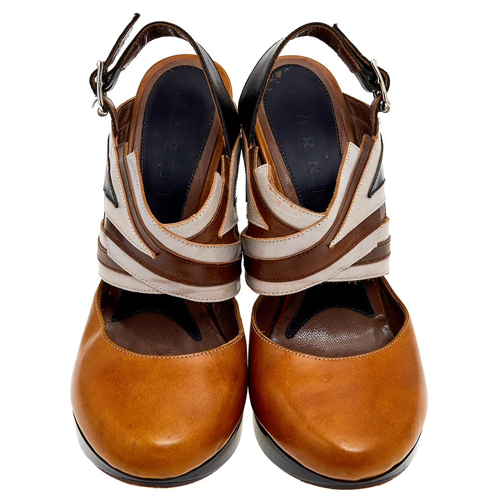 Marni Multicolor Leather Slingback Platform Sandals Size 37