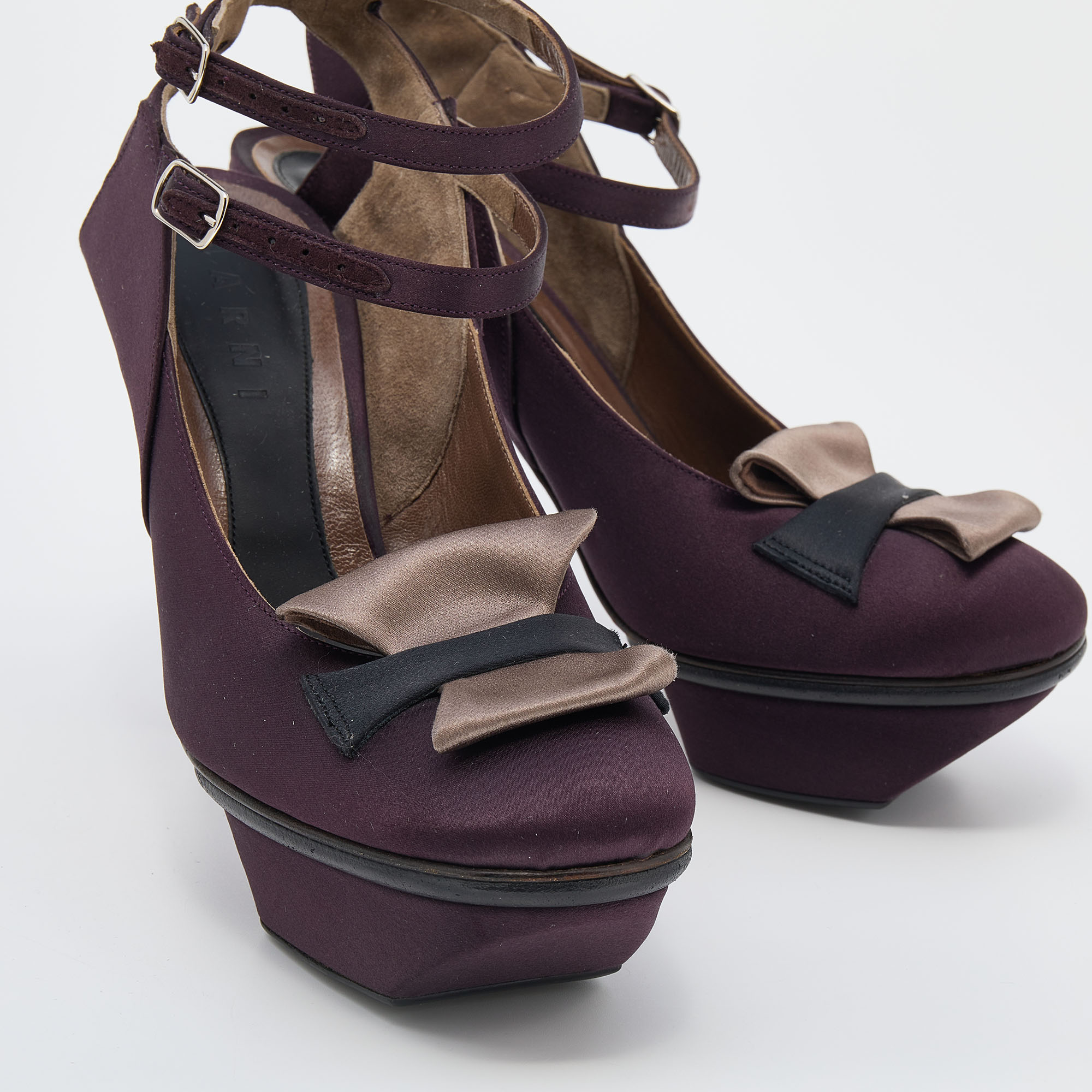 Marni Multicolor Satin Buckle Detail Platform Sandals Size 39