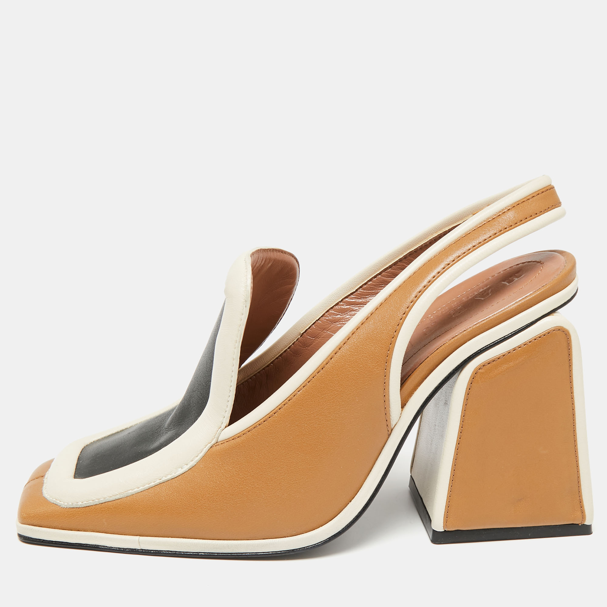 Marni tri-color leather square toe block heel slingback sandals size 37