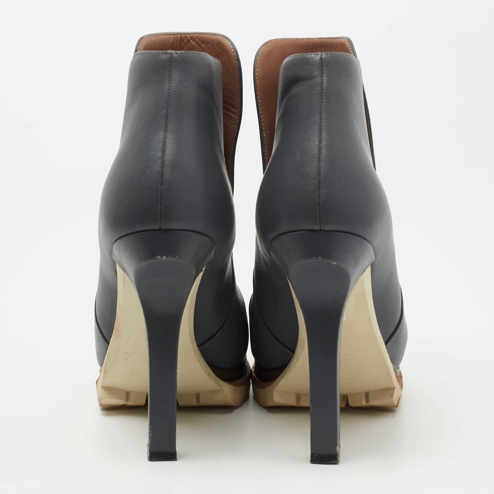 Marni Grey Leather Square Toe Ankle Booties Size 40