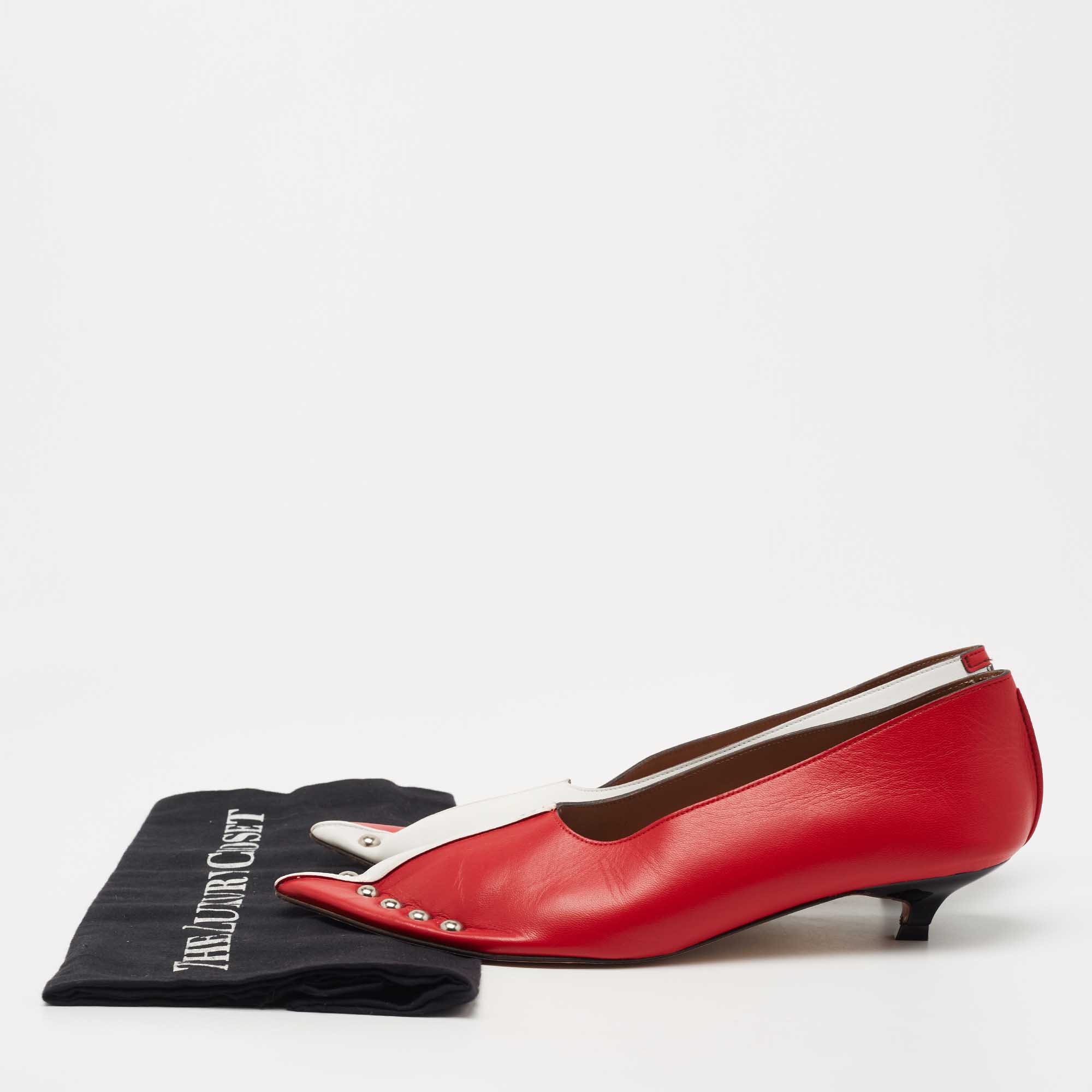 Marni Red/ White Leather Pointed Toe Pumps Size 35.5