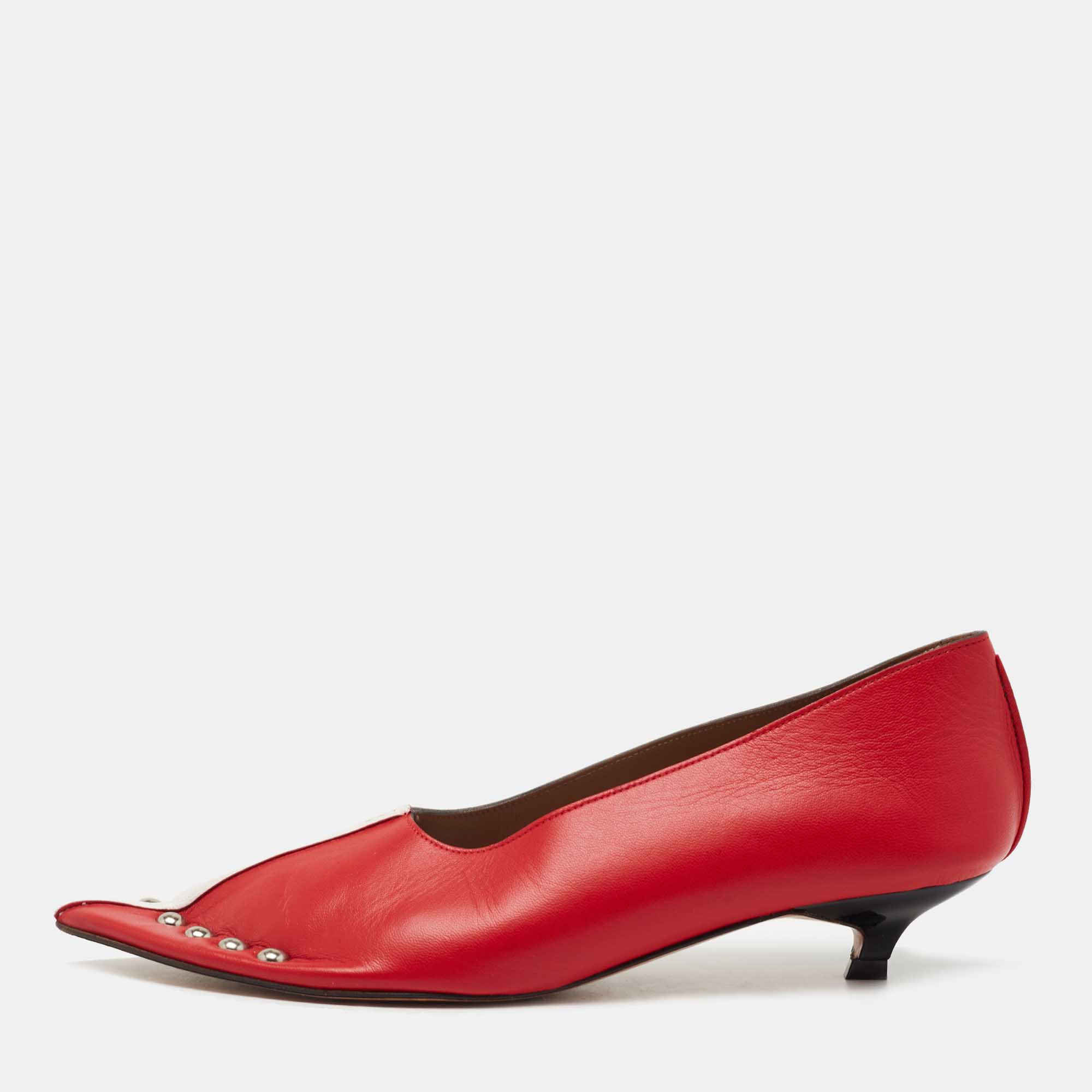 Marni Red/ White Leather Pointed Toe Pumps Size 35.5