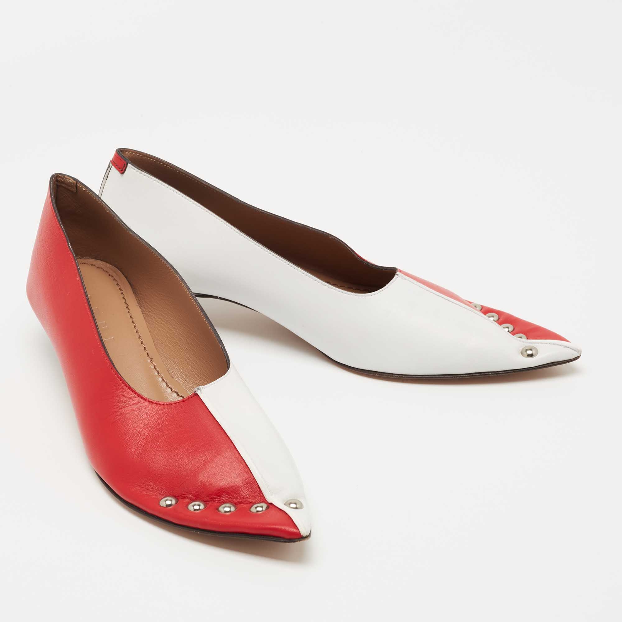 Marni Red/ White Leather Pointed Toe Pumps Size 35.5