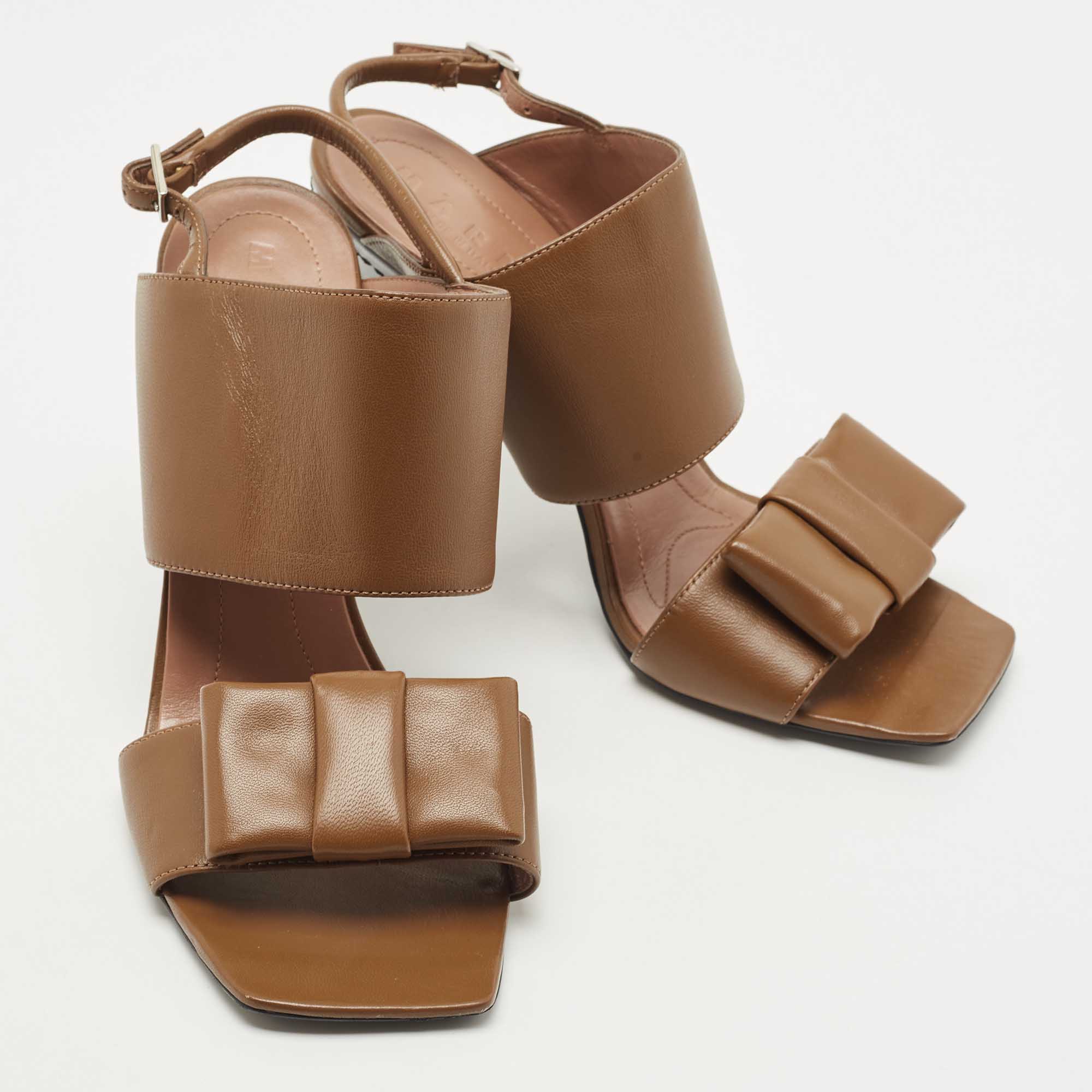 Marni Brown Leather Bow Detail Ankle Strap Sandals Size 40