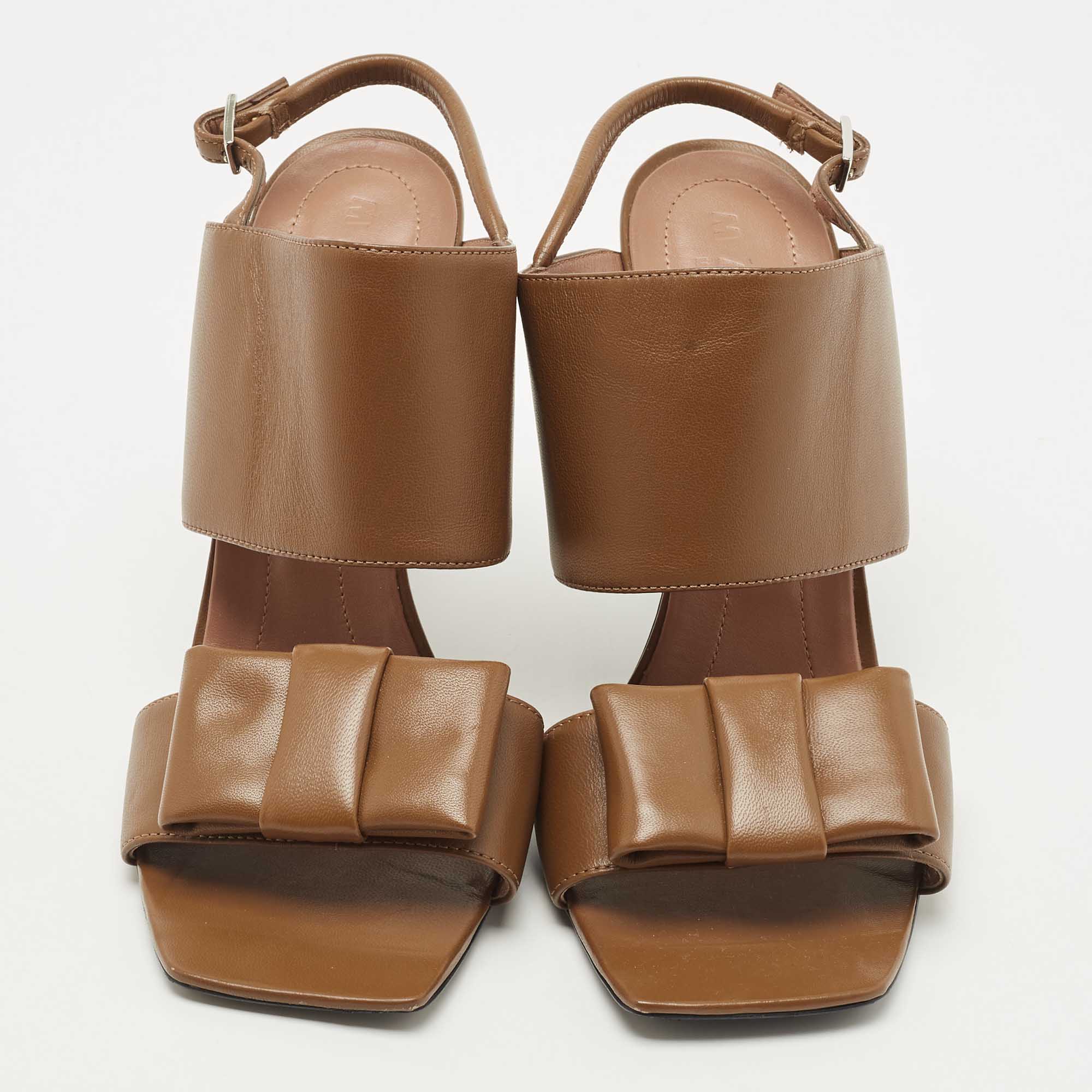 Marni Brown Leather Bow Detail Ankle Strap Sandals Size 40