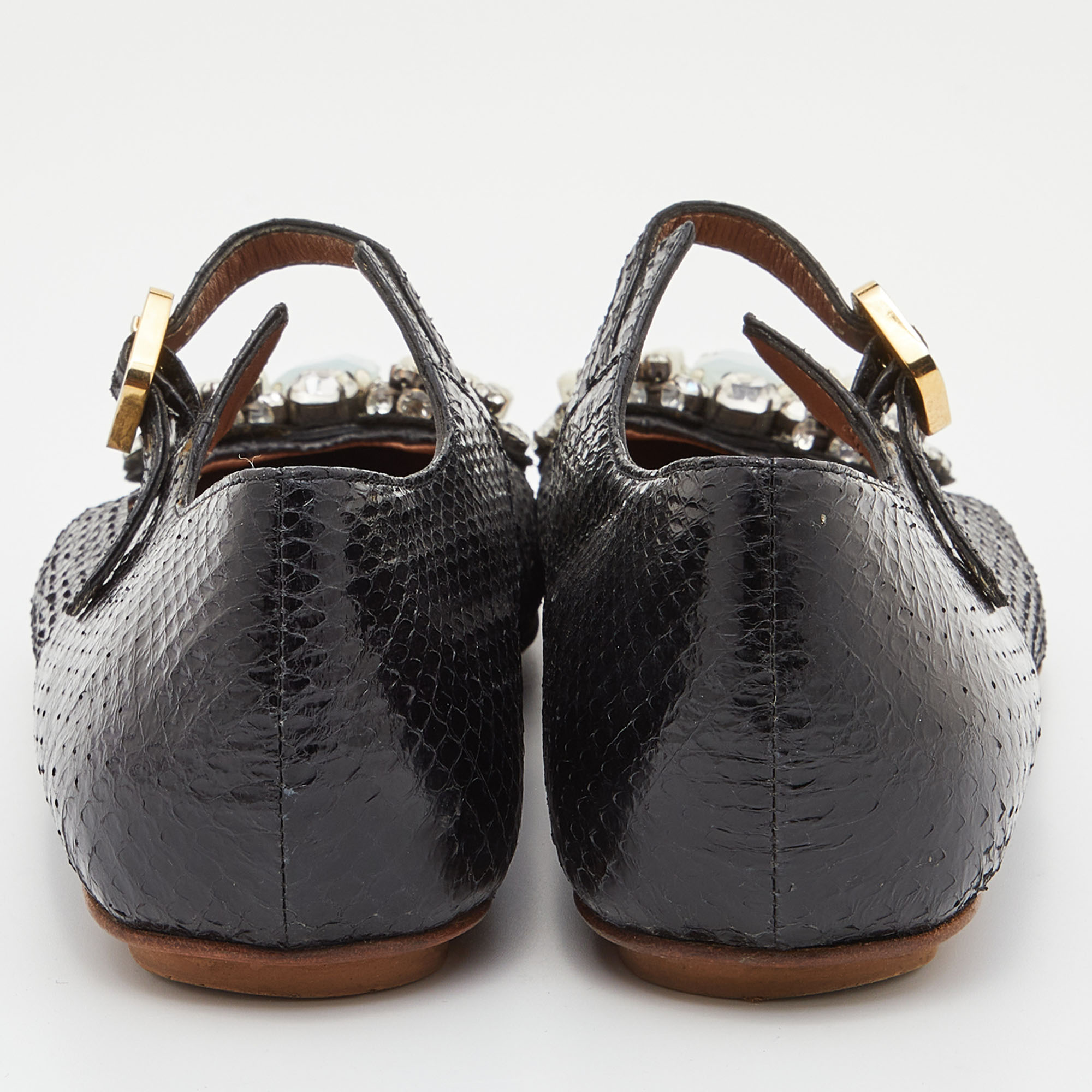 Marni Black Watersnake Leather Crystal Embellished Ballet Flats Size 37