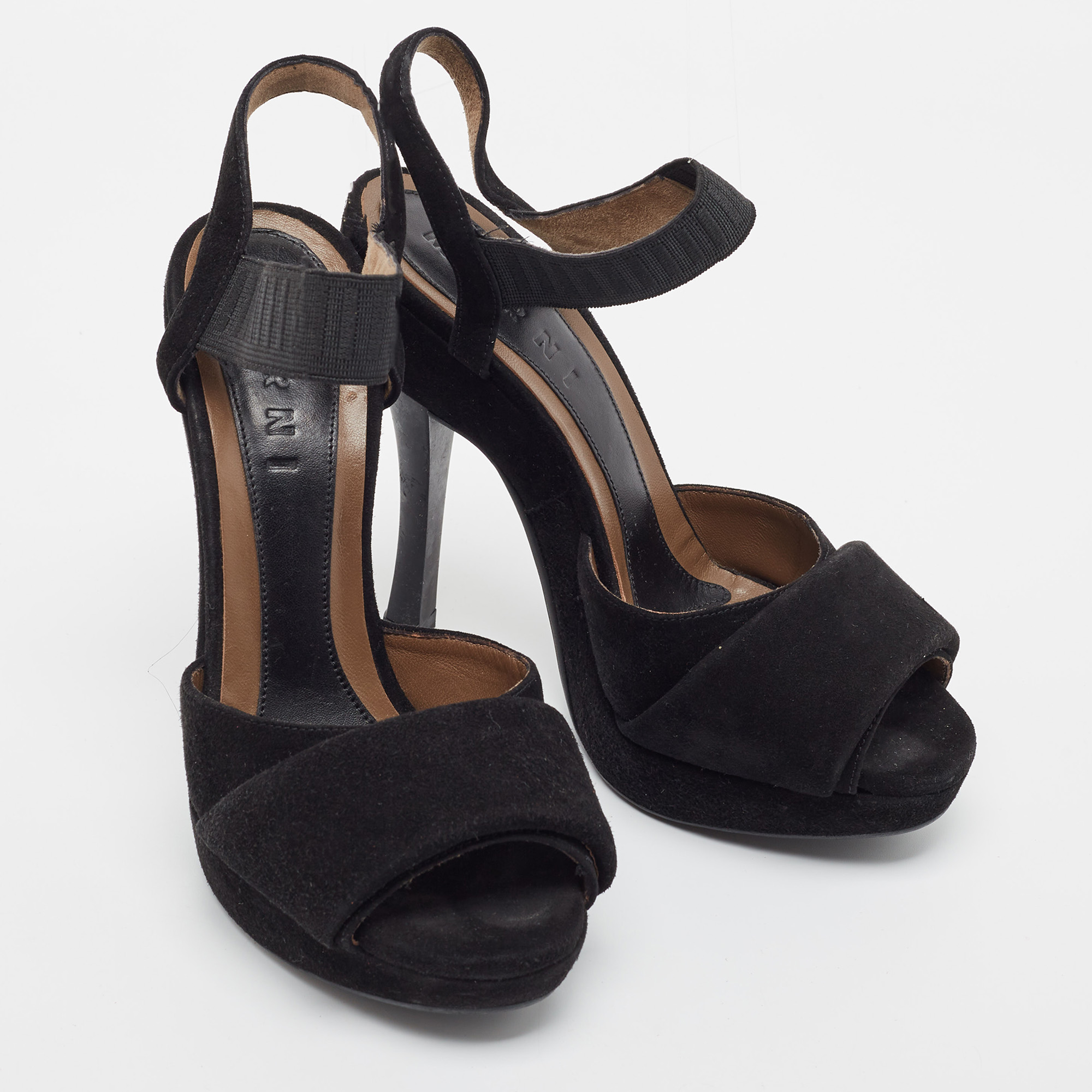 Marni Black Suede Platform Ankle Strap Sandals Size 36