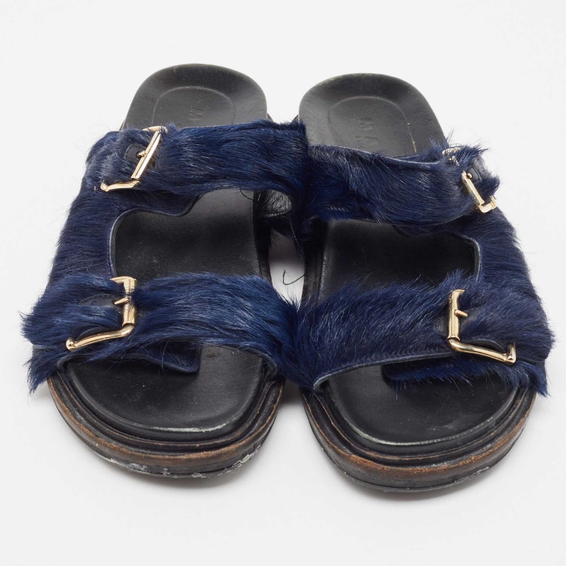 Marni Navy Blue Calf Dad Slingback Sandals Size 38