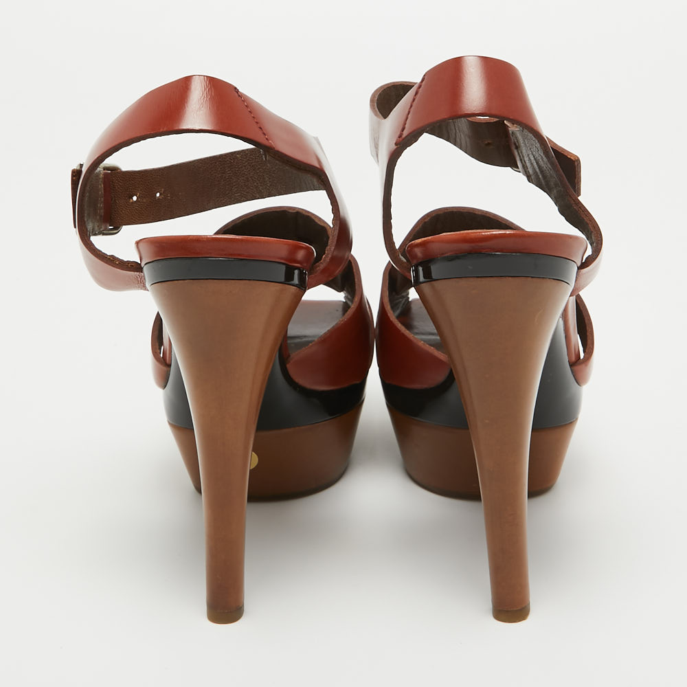 Marni Brown Leather Platform Ankle Strap Sandals Size 38