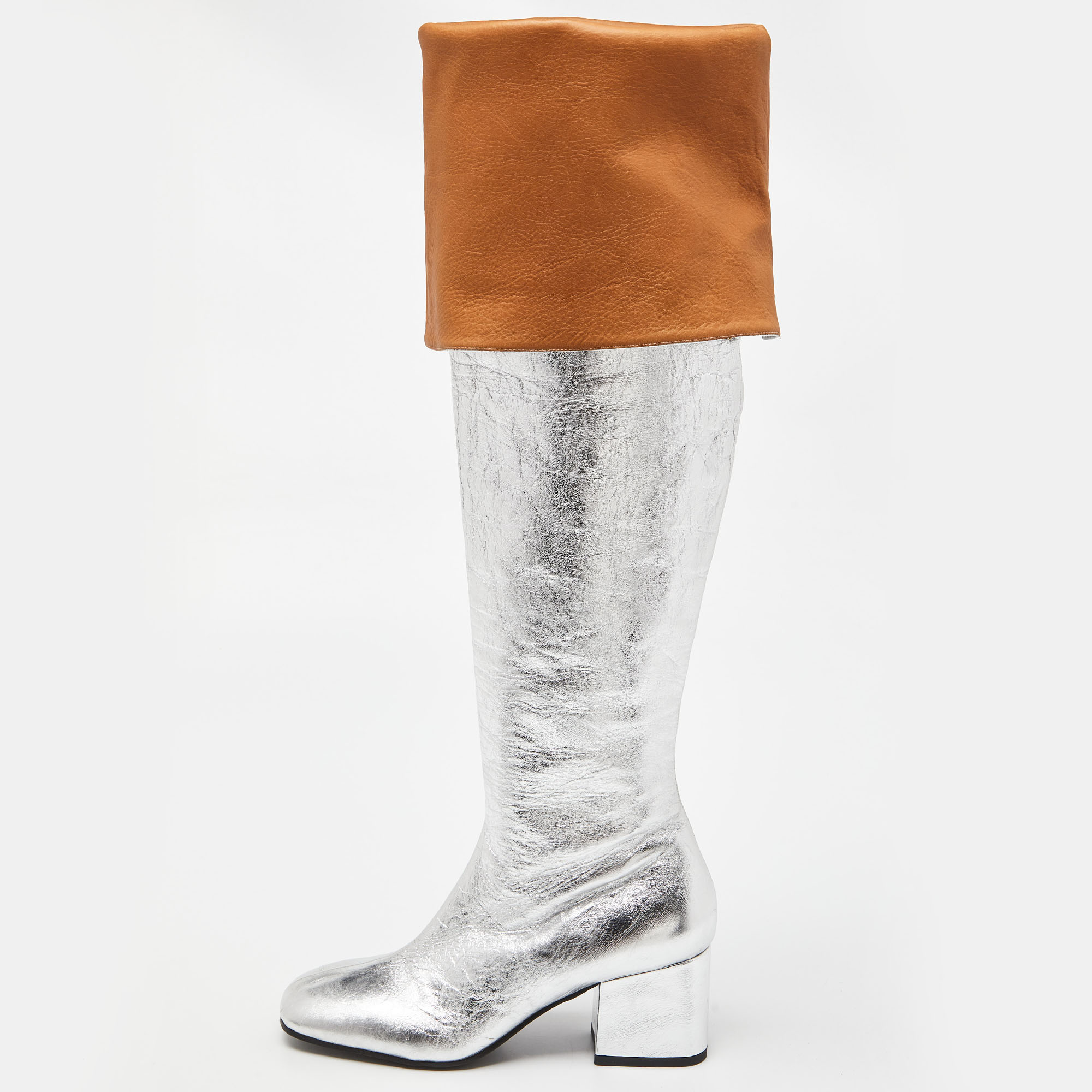 Marni silver leather over the knee boots size 40