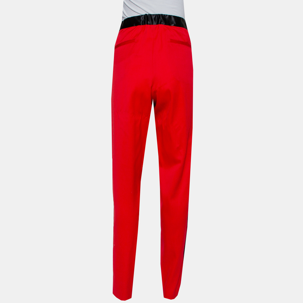 Marques Almeida Red Wool Contrast Trim Side Zip Detail Track Pants L