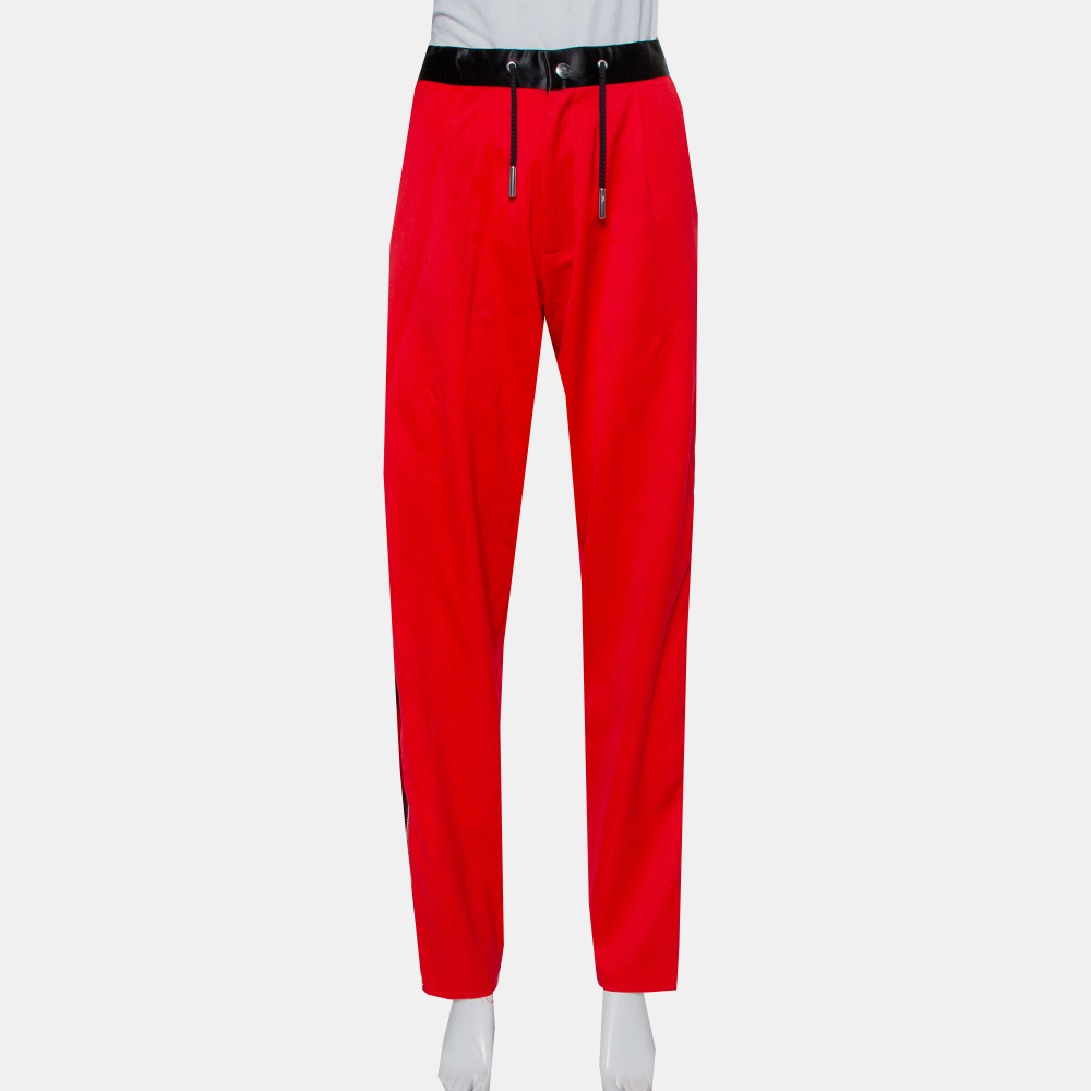 Marques almeida red wool contrast trim side zip detail track pants l