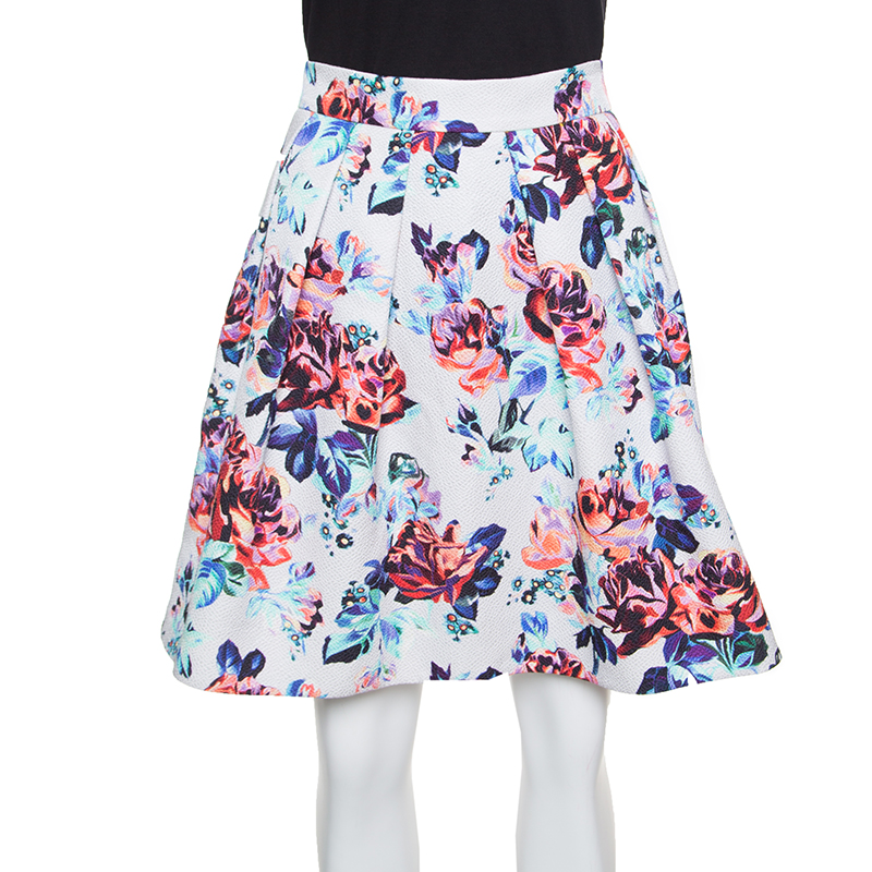 Image of Mary Katrantzou Floral Printed Jacquard Pleated Algernon Mini Skirt M