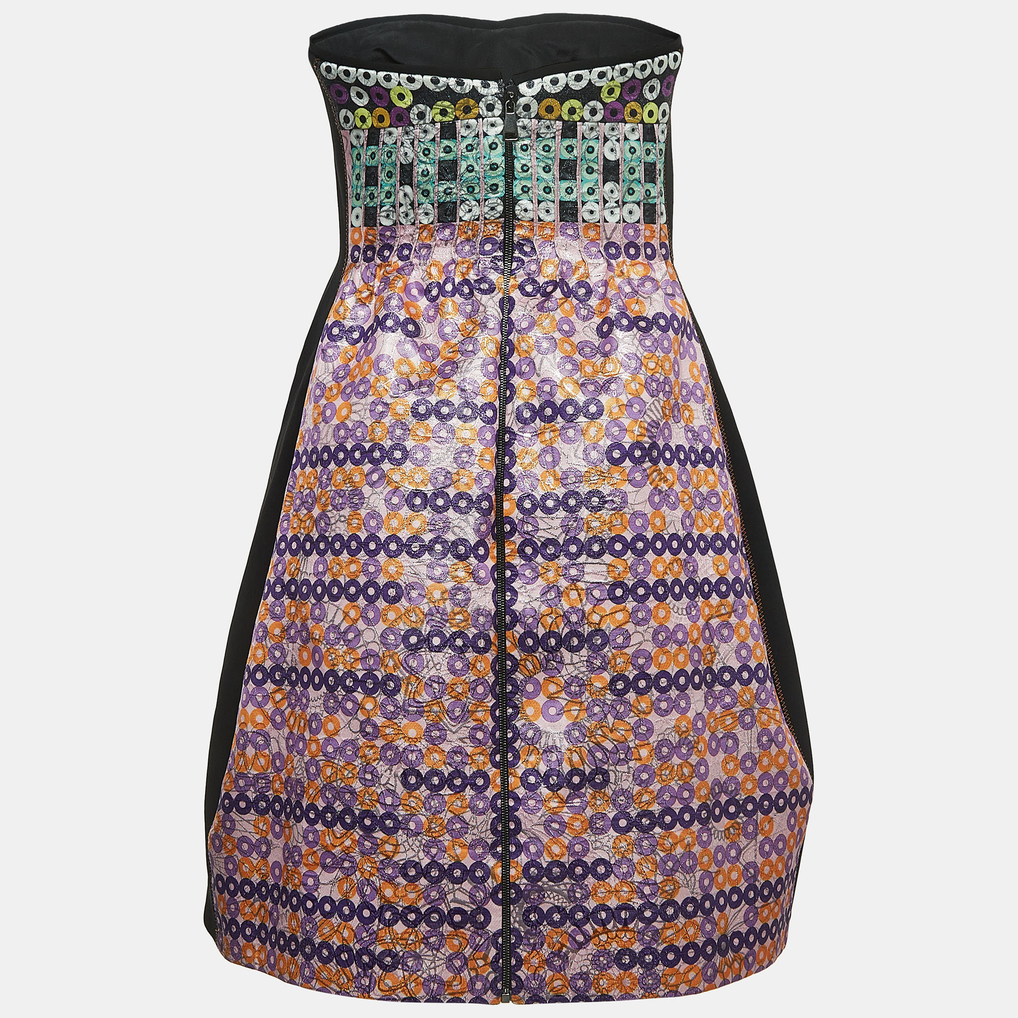 Mary Katrantzou Black/Multicolor Jacquard Strapless Mini Dress M
