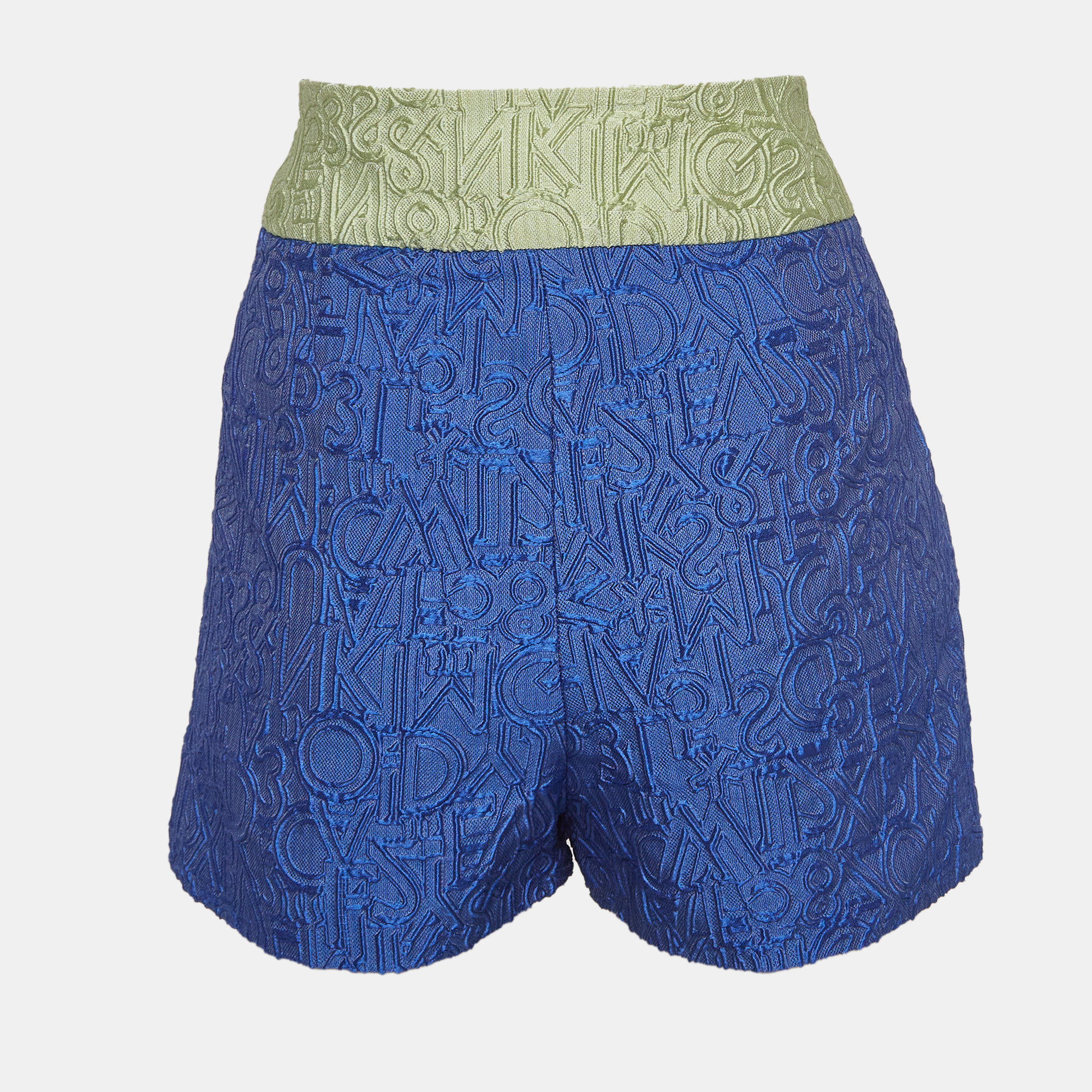 Mary Katrantzou Blue/Green Colorblock Jacquard Safari Shorts M