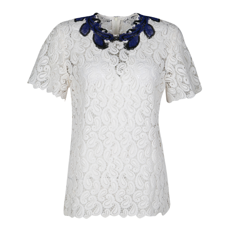 Mary katrantzou white paisley guipure lace contrast applique birk top m