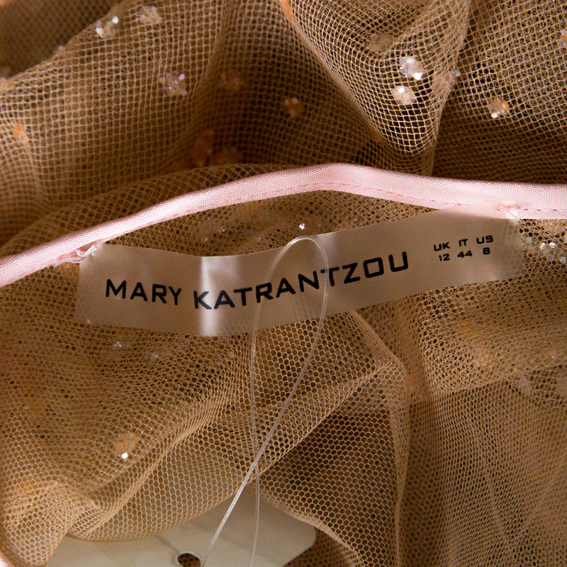 Mary Katrantzou Beige Floral Glitter Embellished Tulle Jacket M
