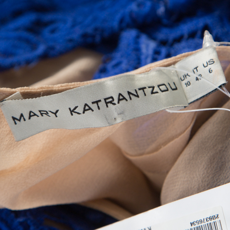 Mary Katrantzou Cobalt Blue Paisley Macrame Lace Overlay Geri Shift Dress M