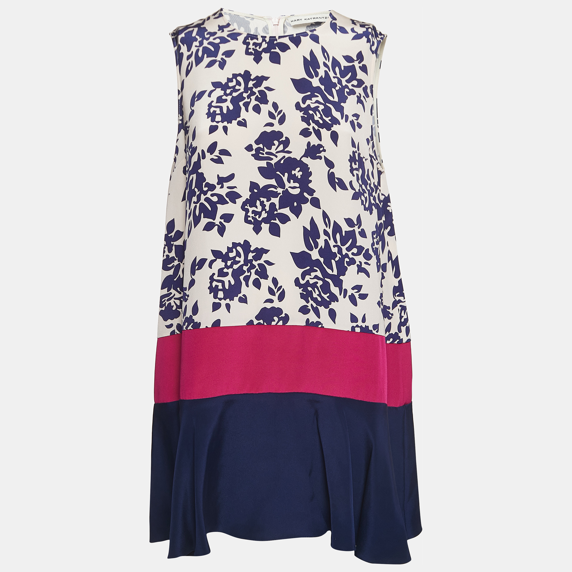 Mary Katrantzou Blue Printed Silk Sleeveless Antona Mini Dress M