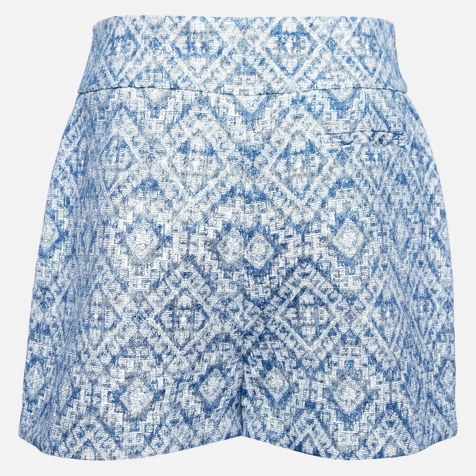 

Matthew Williamson Indigo Ikat Pattern Jacquard High Waist Shorts, Blue