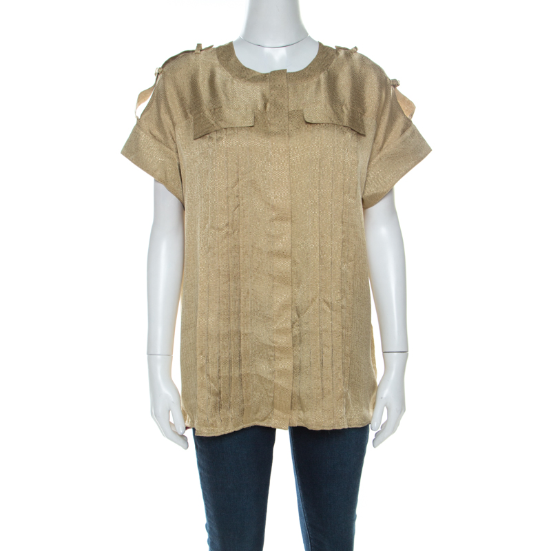 Image of Matthew Williamson Gold Silk Pin-Tuck Detail Top M