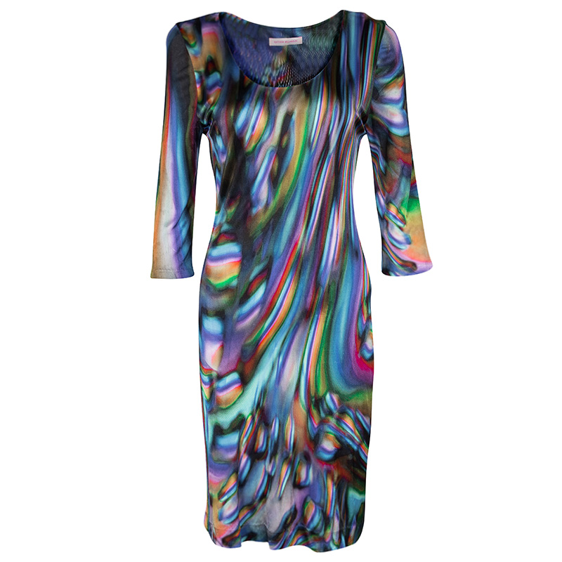 Image of Matthew Williamson Multicolor Printed Knit Long Sleeve Dress M