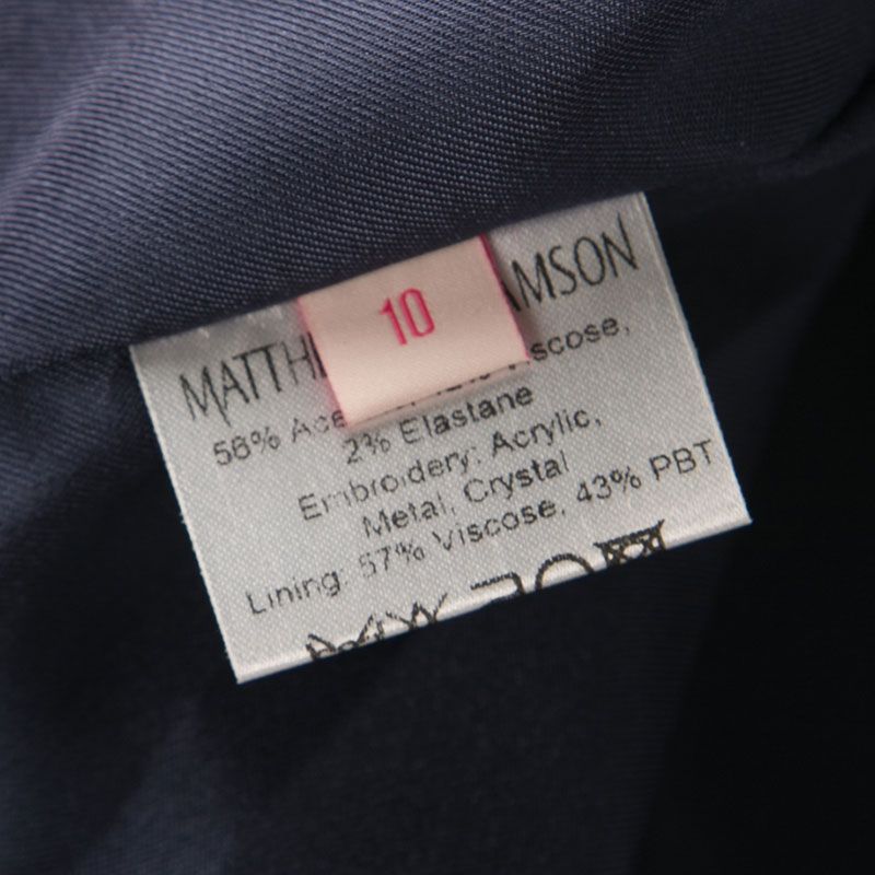 Matthew Williamson Navy Blue Smocked Waist Detail Embellished Neck Sleeveless Dress M