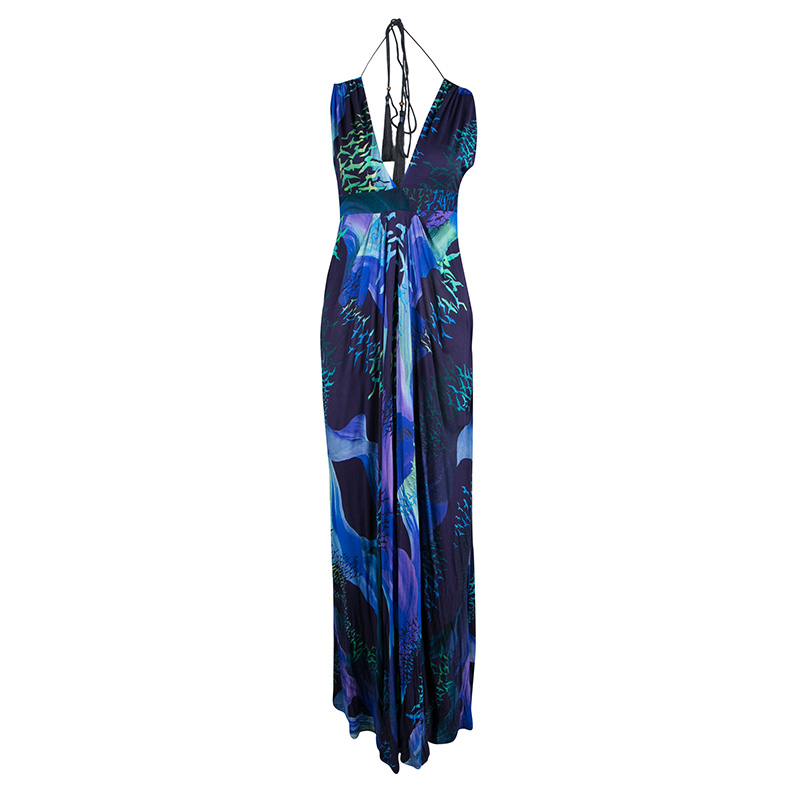 Image of Matthew Williamson Escape Multicolor Bird Print Tassel Detail Maxi Dress M