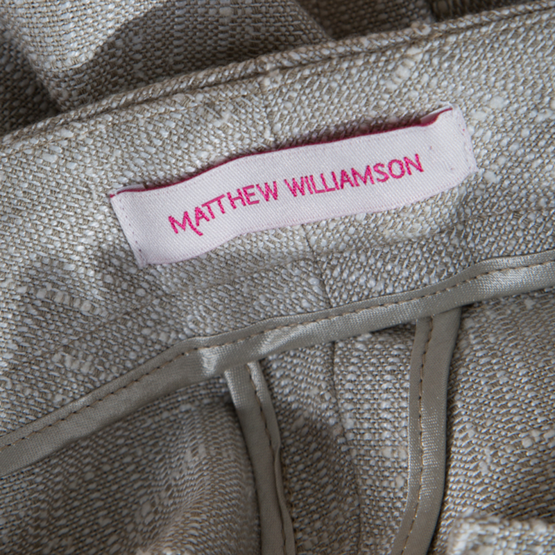 Matthew Williamson Beige Embellished Patch Detail Wide Leg Pants M
