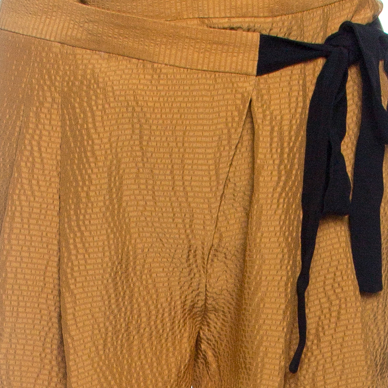 Matthew Williamson Mustard Yellow Textured Tie Detail Faux Wrap Shorts S