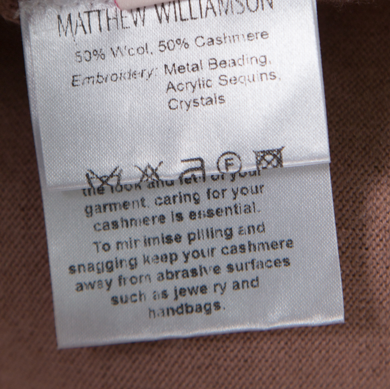 Matthew Williamson Caramel Brown Wool Cashmere Embellished Button Front Cardigan S