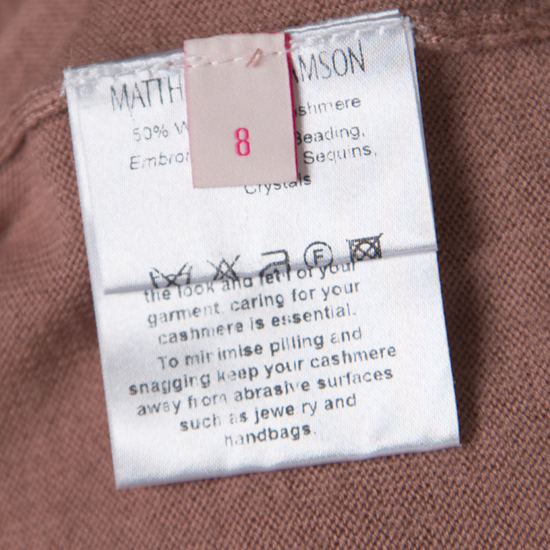 Matthew Williamson Caramel Brown Wool Cashmere Embellished Button Front Cardigan S