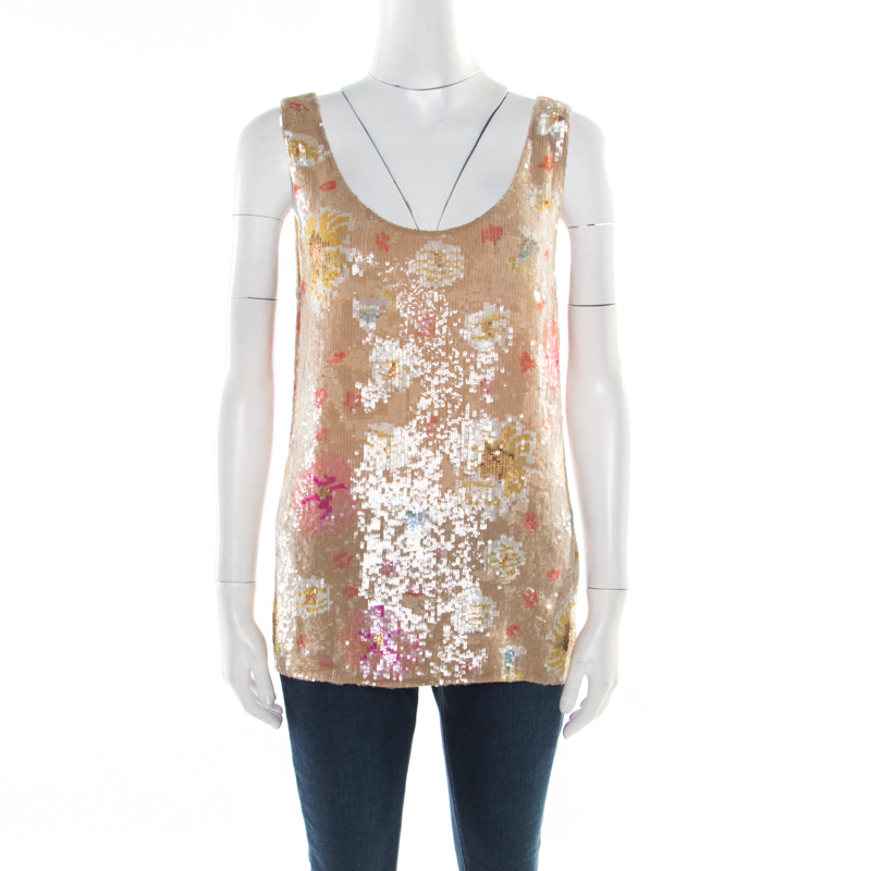 Image of Matthew Williamson Beige Silk Sequin Embellished Tank Top S