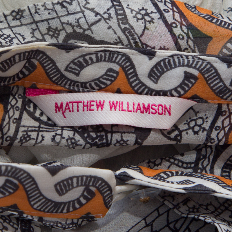 Matthew Williamson Off White Dragonfly Printed Silk Chiffon Sheer Blouse M