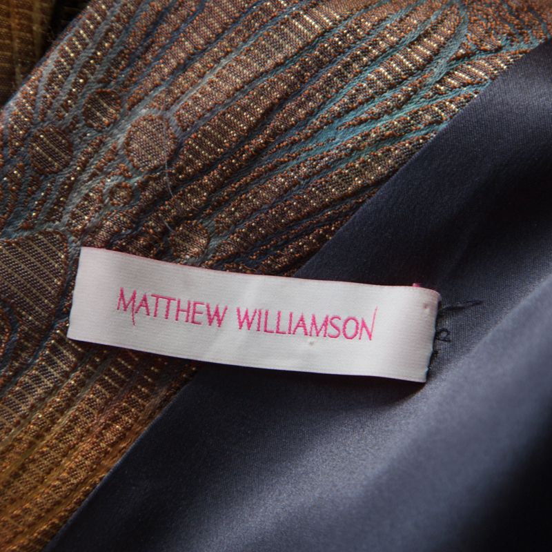 Matthew Williamson Multicolor Printed Jacquard Plunge Neck Cocktail Dress M