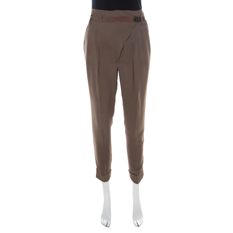 Image of Matthew Williamson Mocha Brown Crepe Cuffed Trousers S